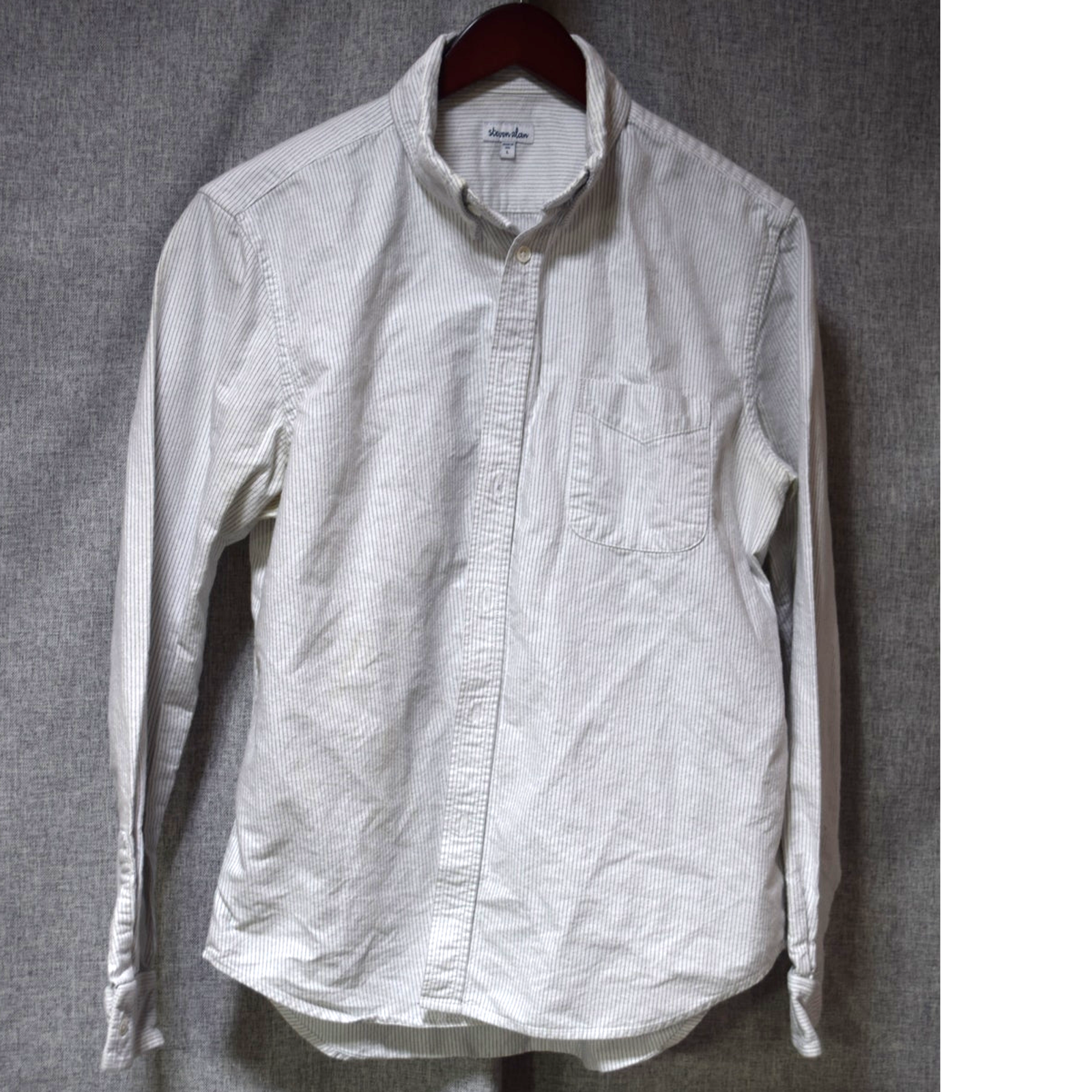 Steven Alan White & Blue Stripe Button Down Shirt Size Large Made In Usa